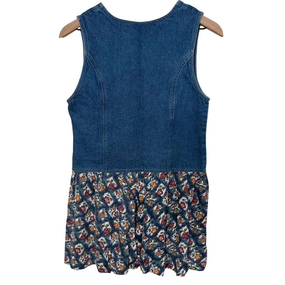 Vintage Denim Floral Dress Vest Retro 90s Y2K Womens Size Large‎ Festival Summer - Picture 5 of 7